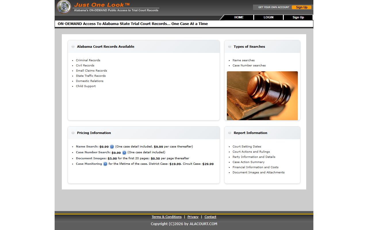 Alacourt ACCESS search options for Barbour County arrest records