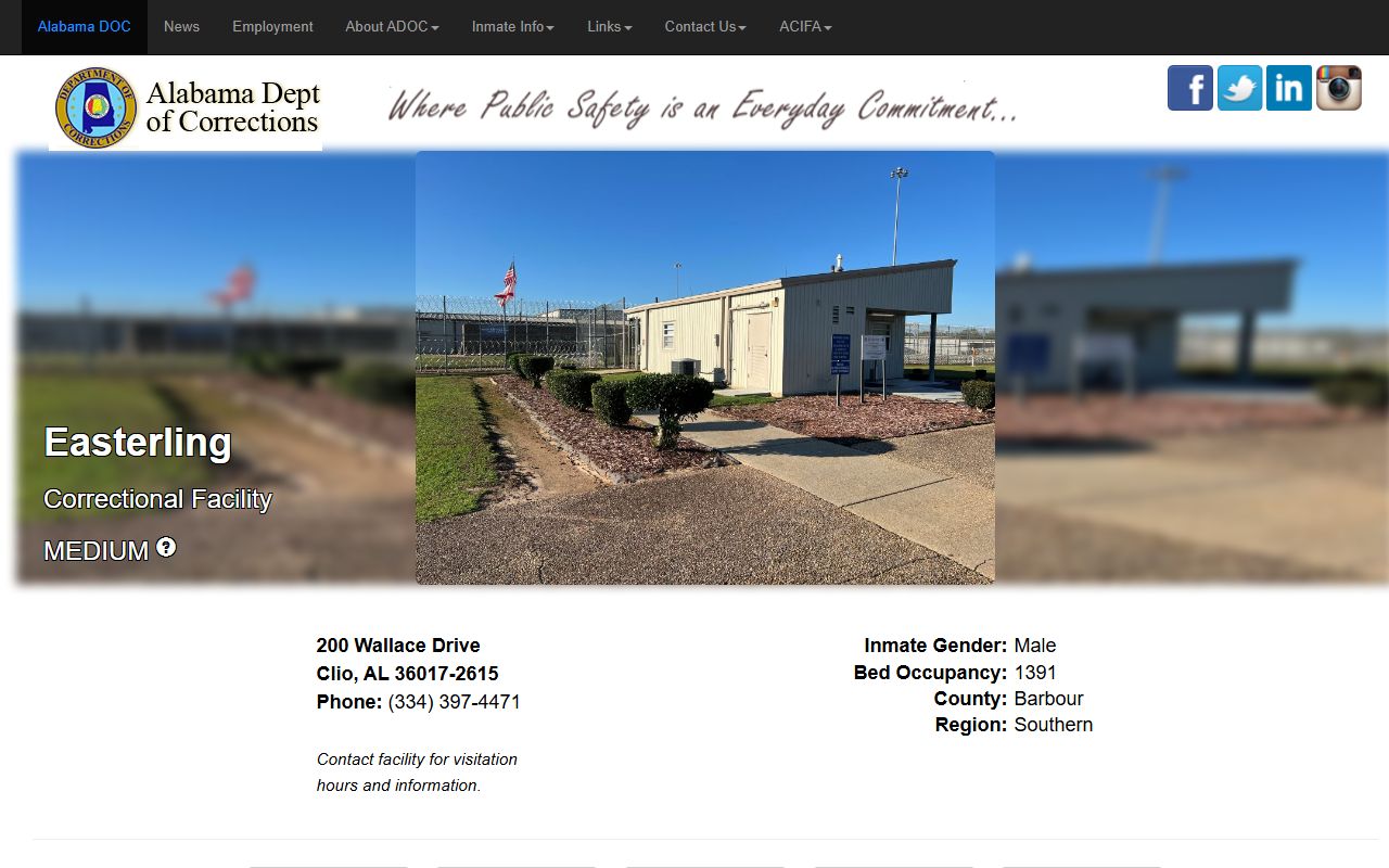 Easterling Correctional Facility ADOC inmate lookup and facility details